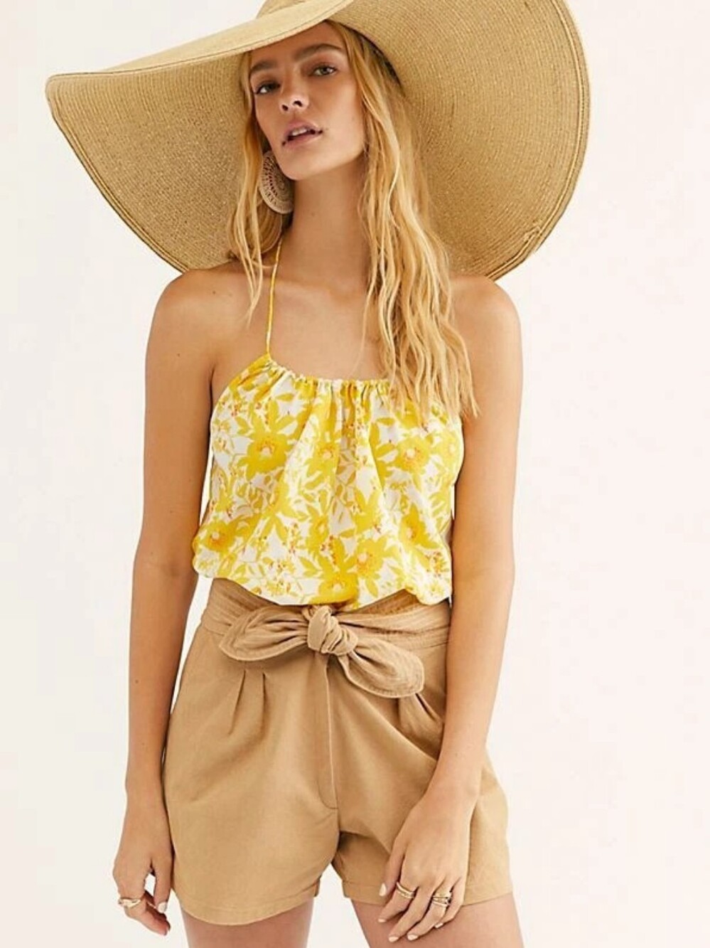 Free People Intimately Liza Floral Halter Tassel Tie Thong Bodysuit- M